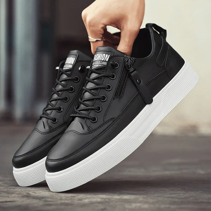 Kester - Men's Side-Zip Lace-Up Leather Sneakers