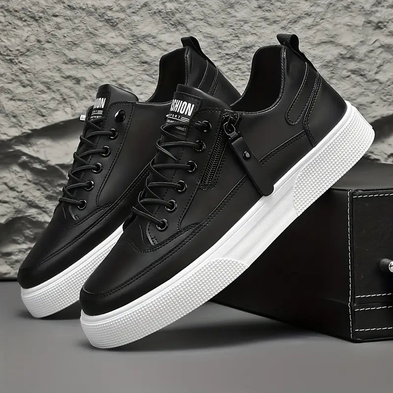 Kester - Men's Side-Zip Lace-Up Leather Sneakers