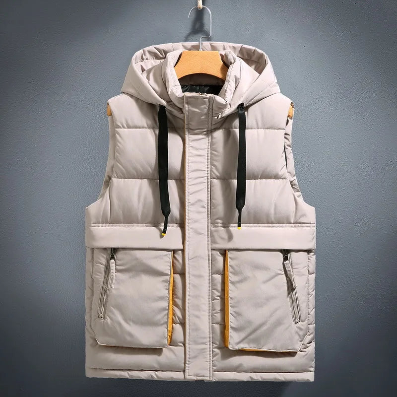 Kevin - Men's Hooded Puffer Vest with Cargo Pockets