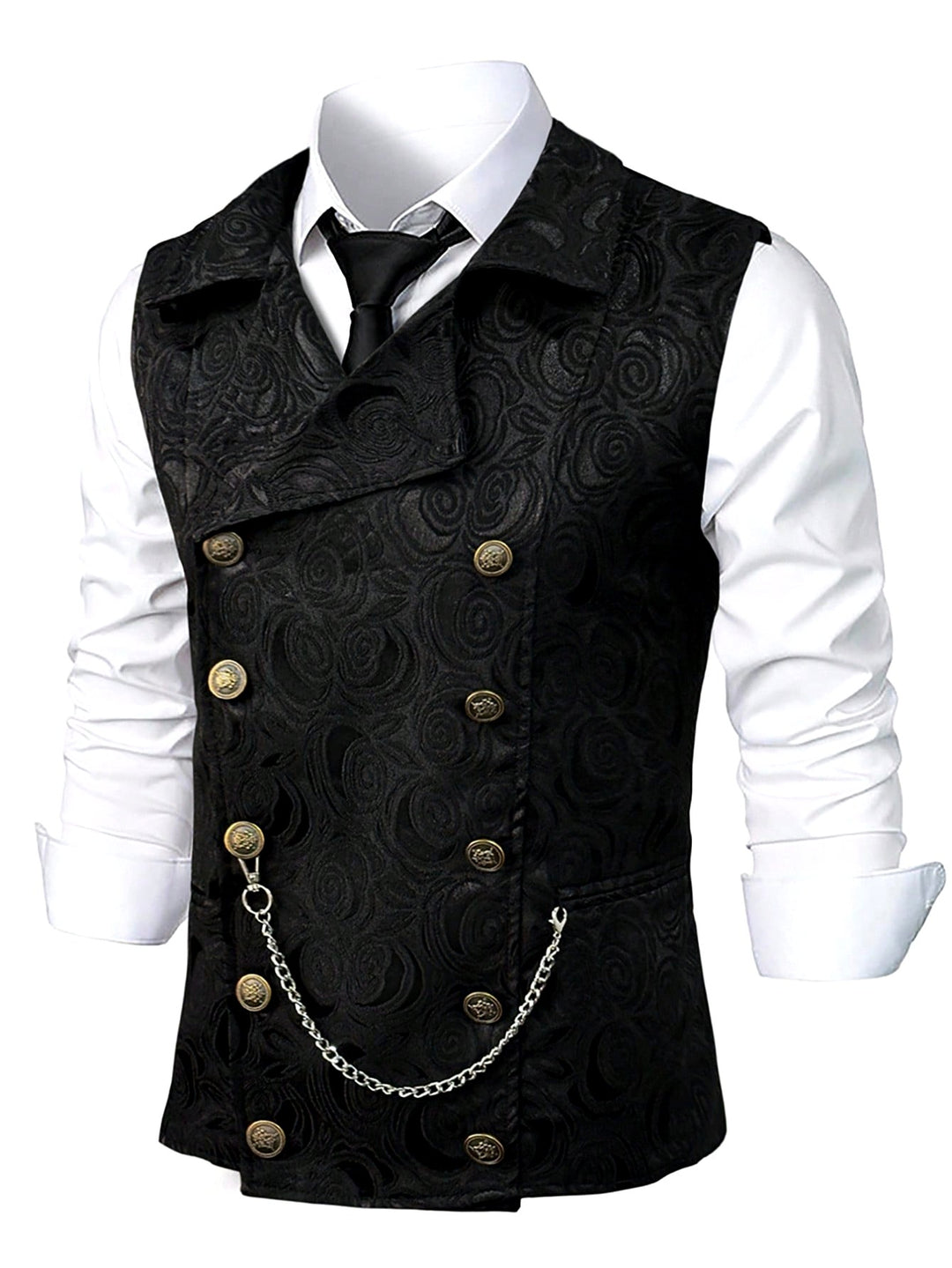 Kevin - Men's Gothic Rose Brocade Vest with Pocket Chain 2