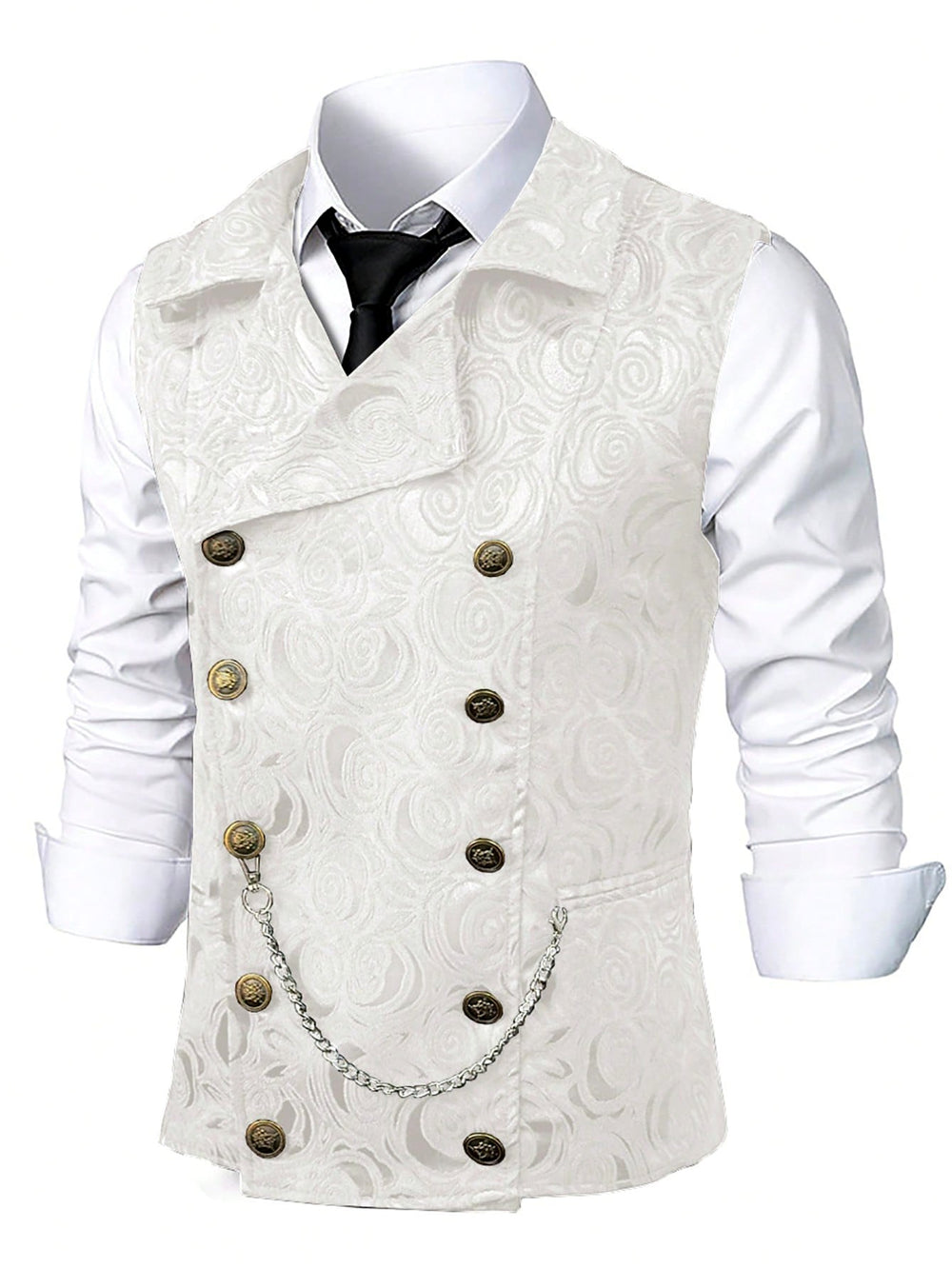 Kevin - Men's Gothic Rose Brocade Vest with Pocket Chain 3