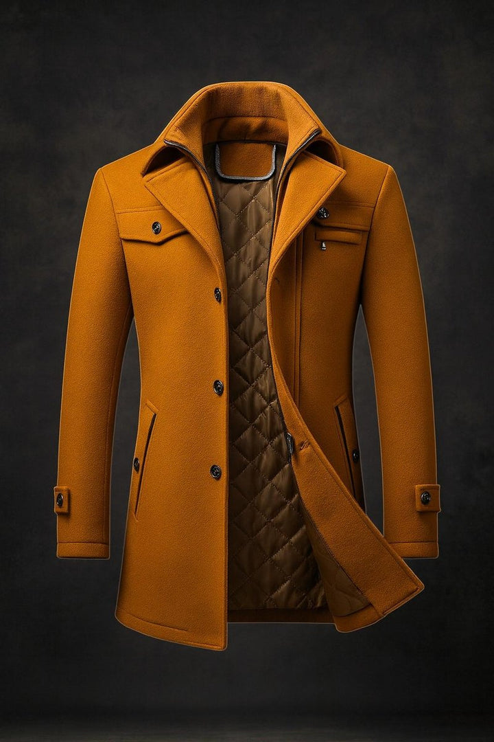 Kieran - Men's Button-Front Wool Coat with Quilted Lining