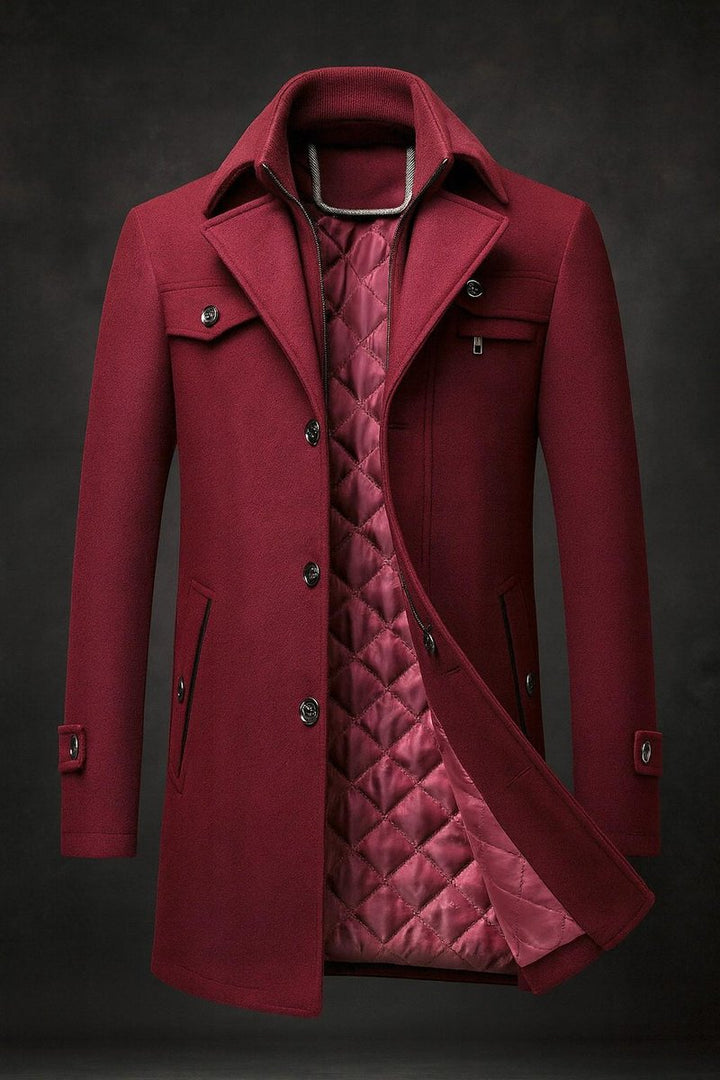 Kieran - Men's Button-Front Wool Coat with Quilted Lining
