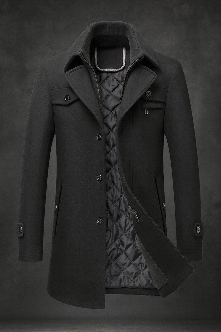 Kieran - Men's Button-Front Wool Coat with Quilted Lining
