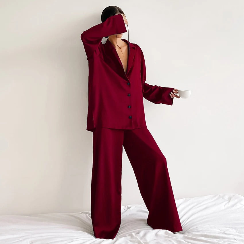 Kimberly - Women's Oversized Notch-Lapel Silk Pajama Set