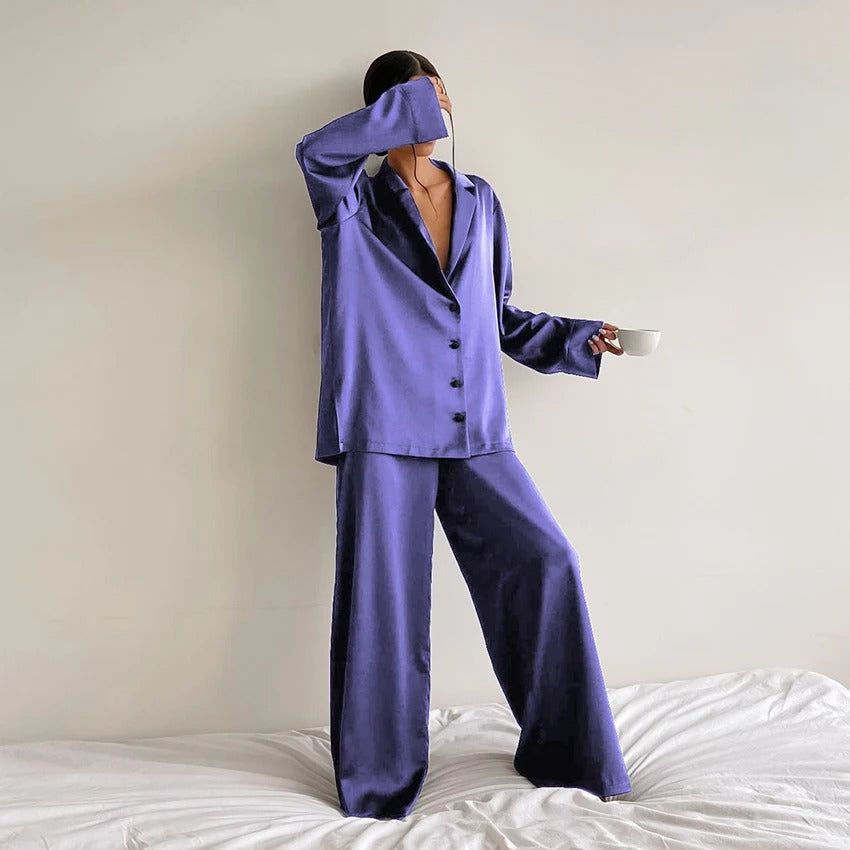 Kimberly - Women's Oversized Notch-Lapel Silk Pajama Set
