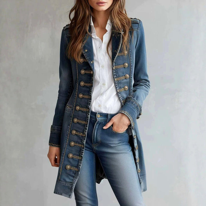 Kylie - Women's Denim Military Jacket with Button Details 3