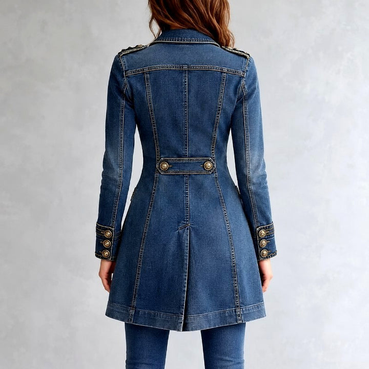 Kylie - Women's Denim Military Jacket with Button Details 4