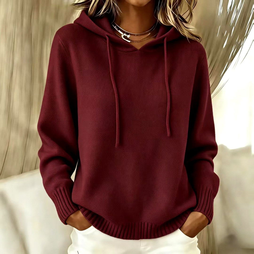 Lara - Women's Drawstring Hooded Pullover with Ribbed Trim