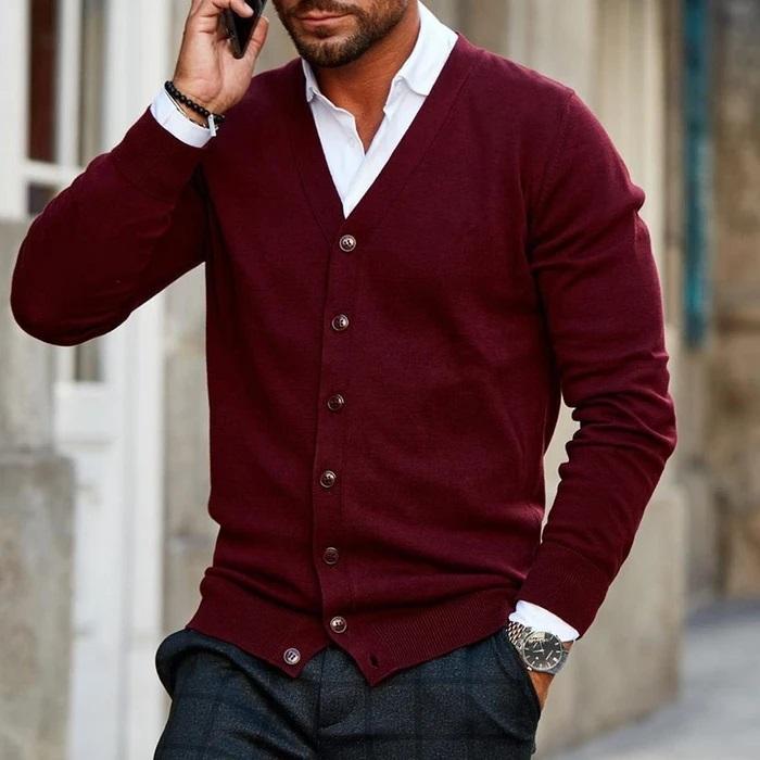 Leo - Men's Button-Front V-Neck Cardigan