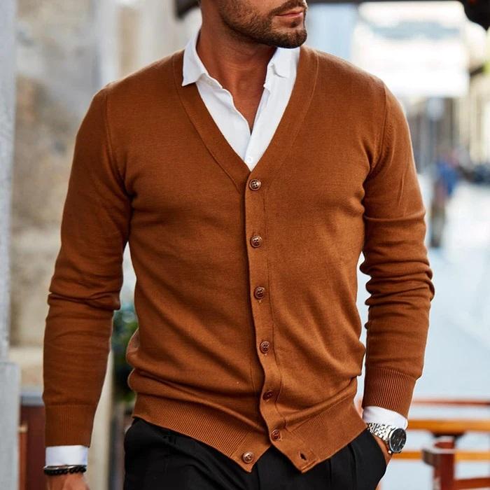 Leo - Men's Button-Front V-Neck Cardigan