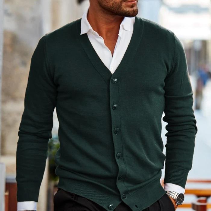 Leo - Men's Button-Front V-Neck Cardigan