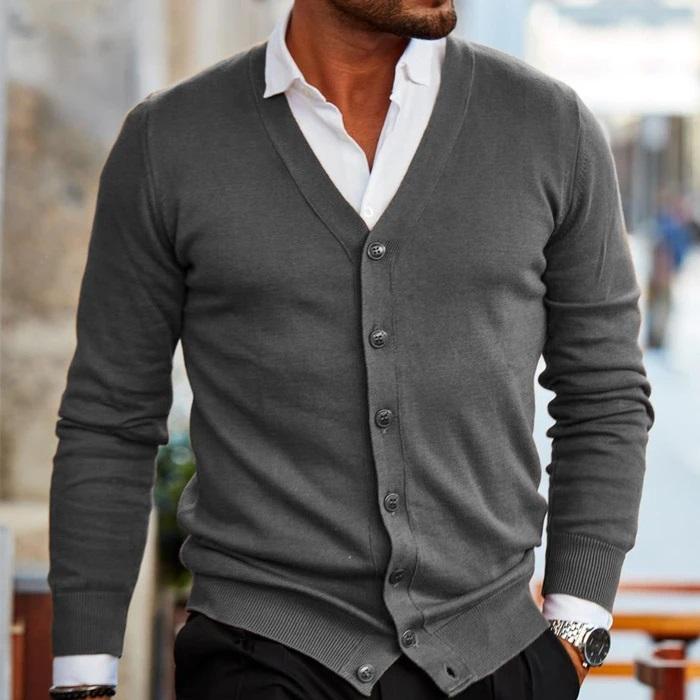 Leo - Men's Button-Front V-Neck Cardigan