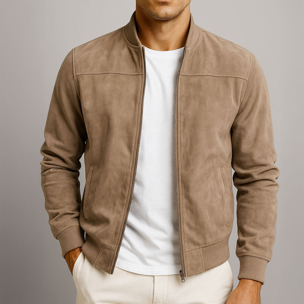 Leopold - Men's Suede Bomber Jacket with Ribbed Cuffs