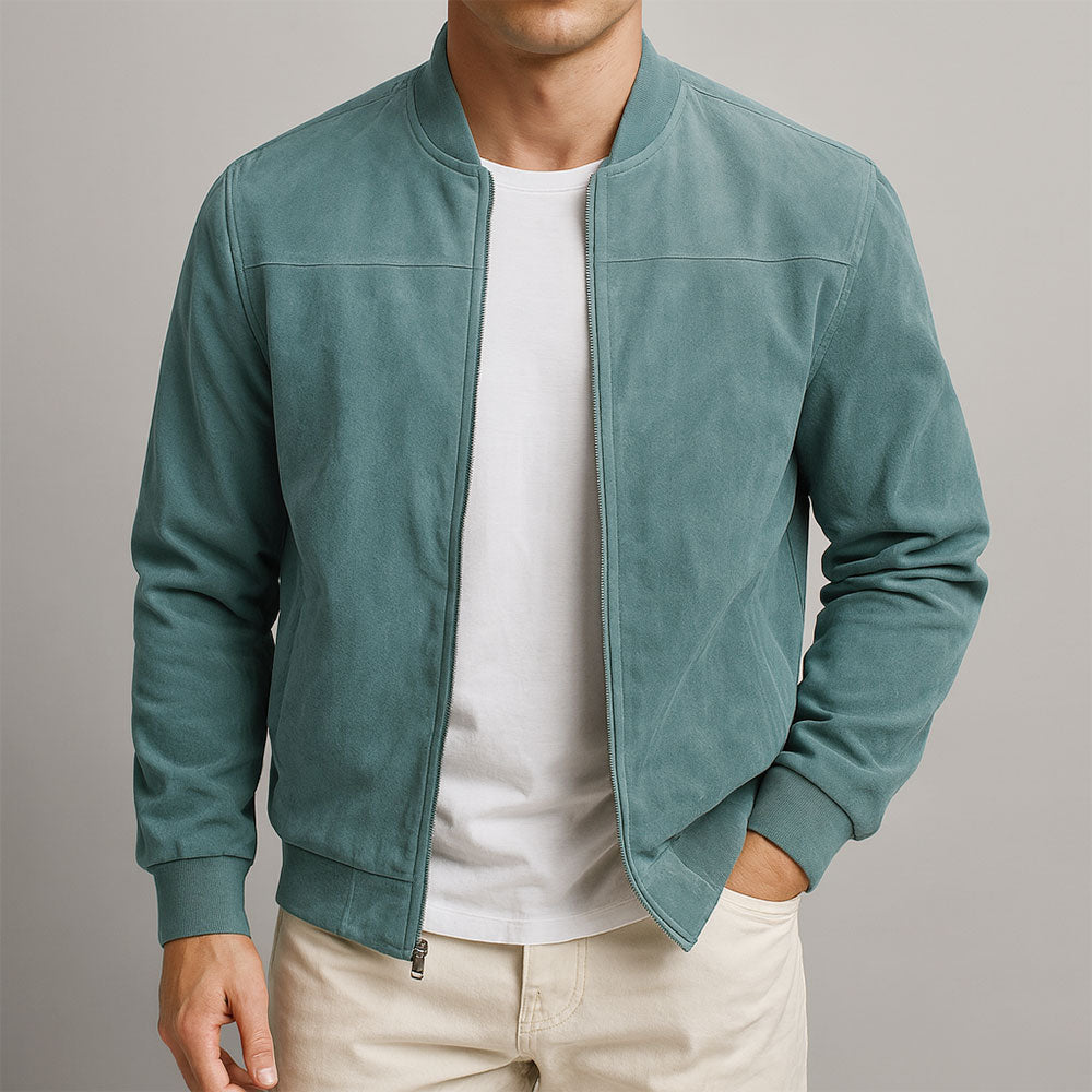 Leopold - Men's Suede Bomber Jacket with Ribbed Cuffs