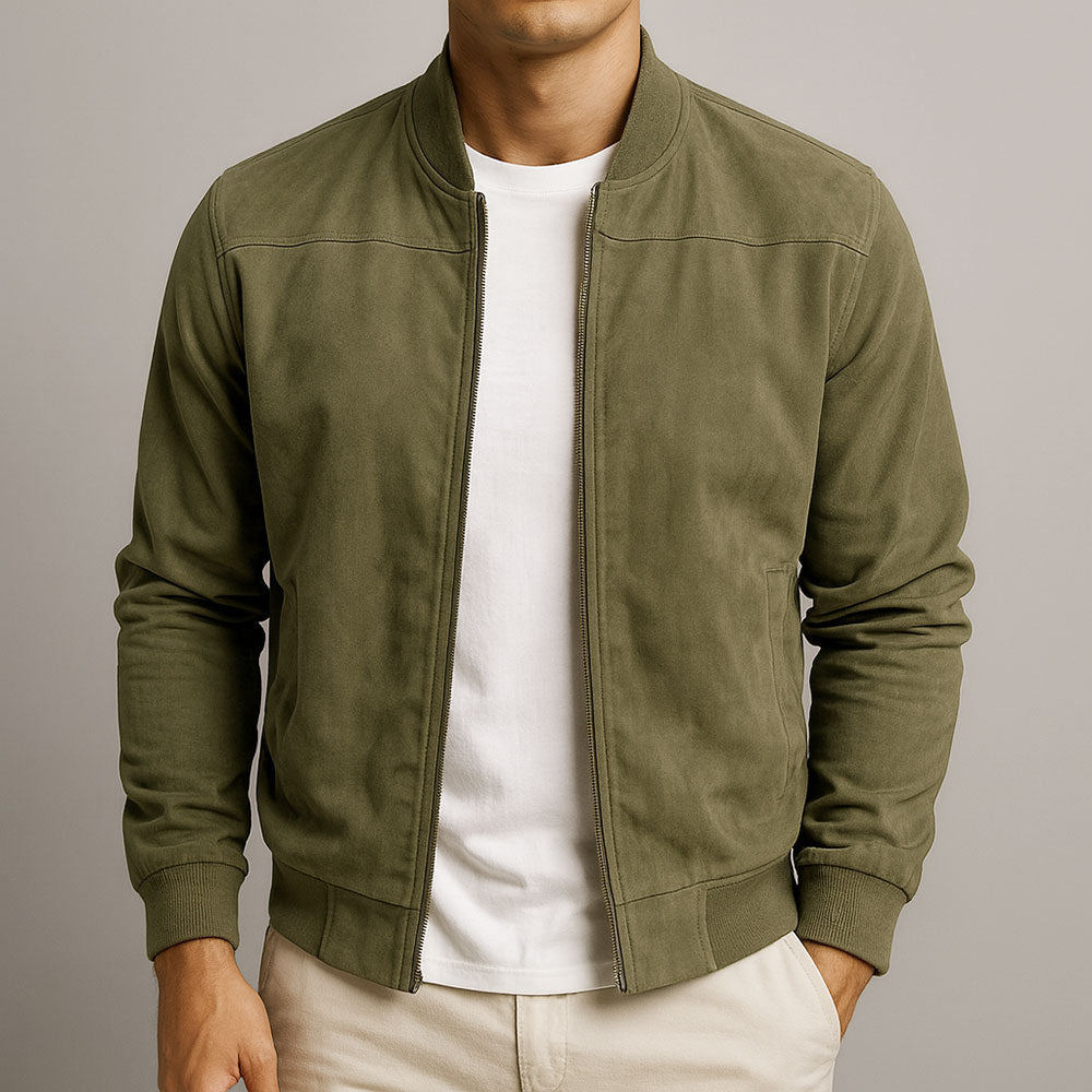 Leopold - Men's Suede Bomber Jacket with Ribbed Cuffs