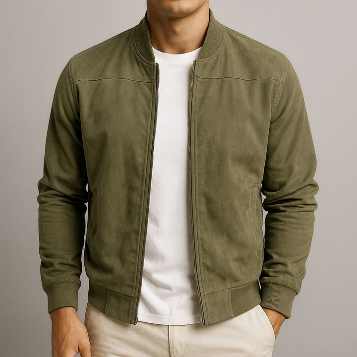 Leopold - Men's Suede Bomber Jacket with Ribbed Cuffs