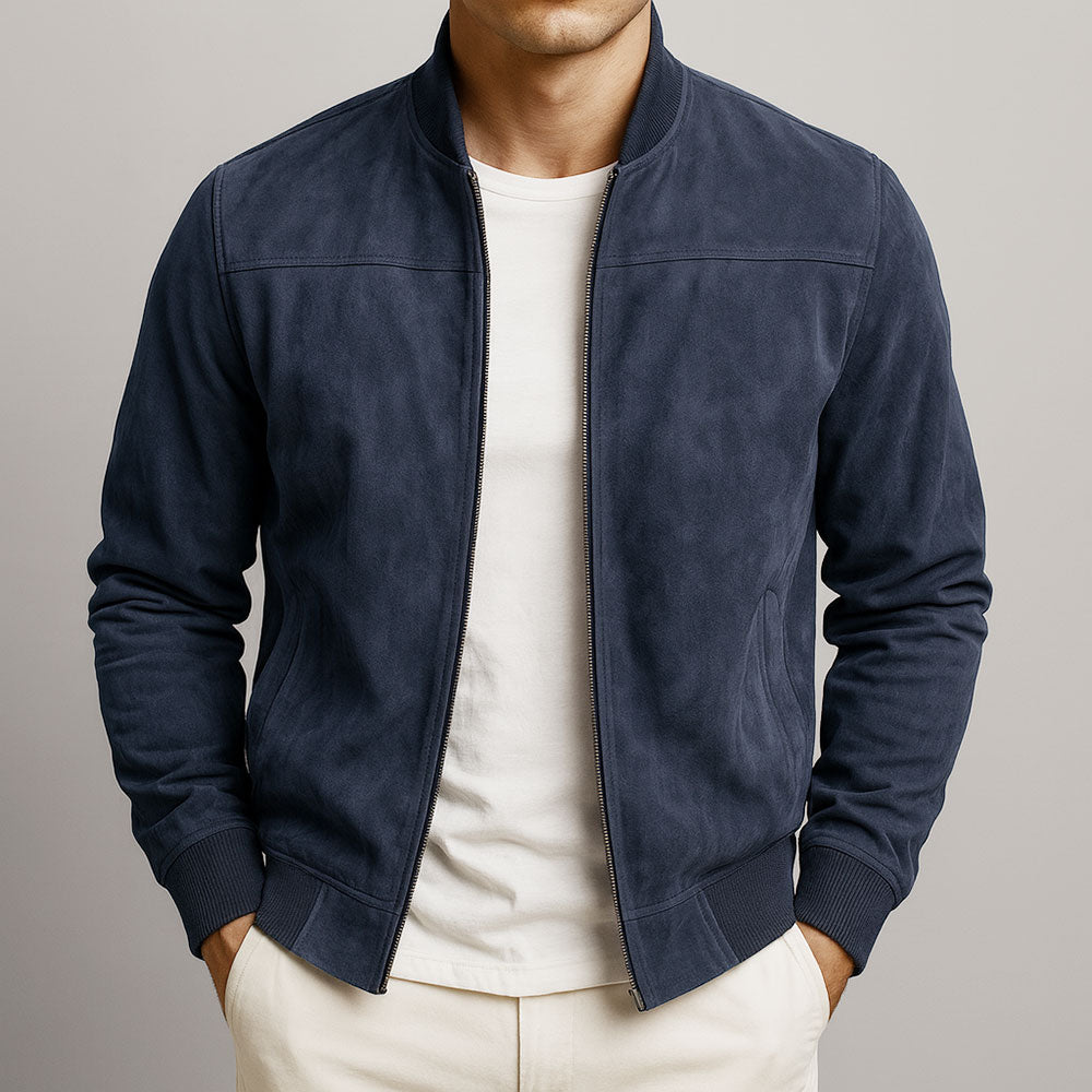 Leopold - Men's Suede Bomber Jacket with Ribbed Cuffs