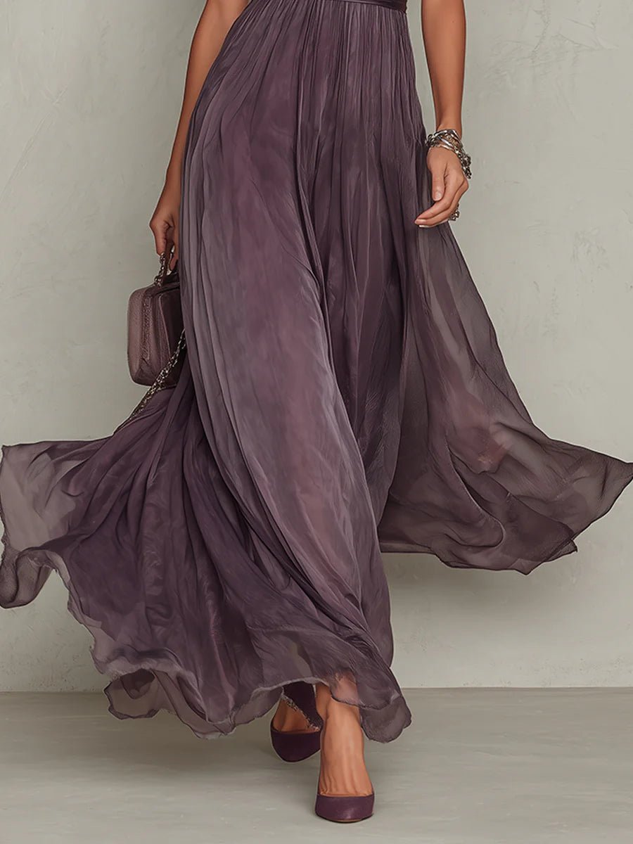 Lottie - Women's Keyhole Short-Sleeve Dress with Pleated Chiffon Skirt