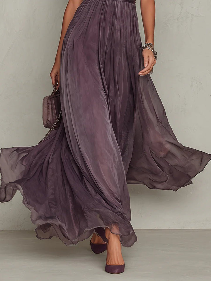 Lottie - Women's Keyhole Short-Sleeve Dress with Pleated Chiffon Skirt