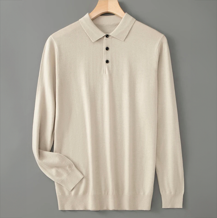 Lucas - Men's Long-Sleeve Wool Polo with Button Placket