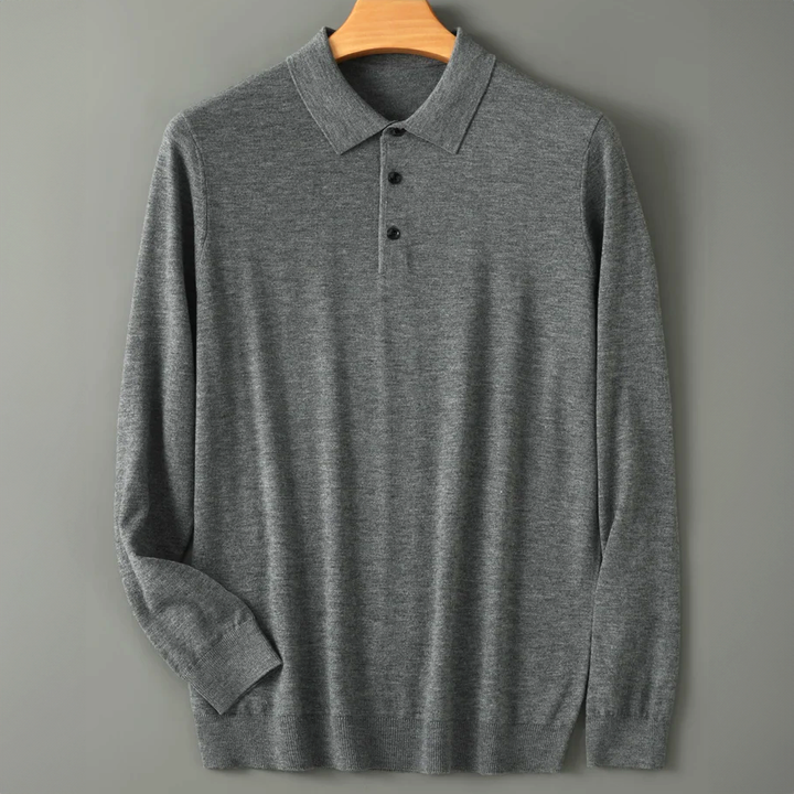 Lucas - Men's Long-Sleeve Wool Polo with Button Placket