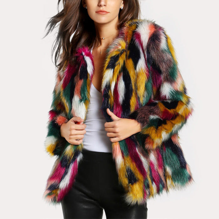Lydia - Women's Colorblock Faux Fur Jacket