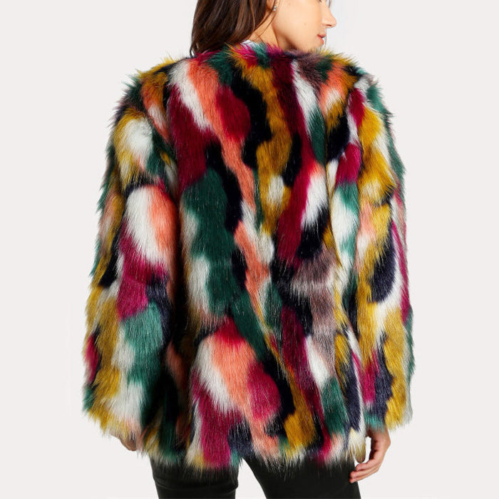 Lydia - Women's Colorblock Faux Fur Jacket
