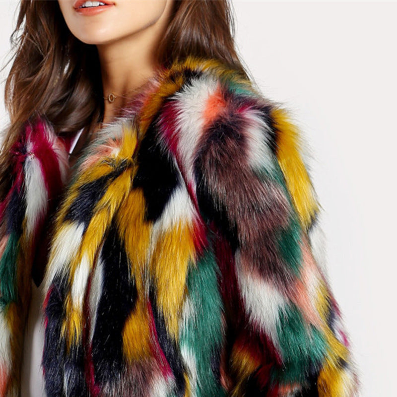 Lydia - Women's Colorblock Faux Fur Jacket