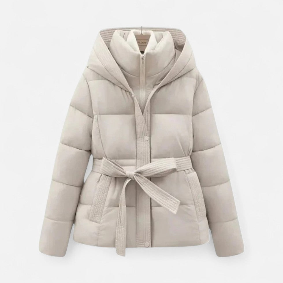 Macey - Women's Quilted Puffer Jacket with Belted Waist