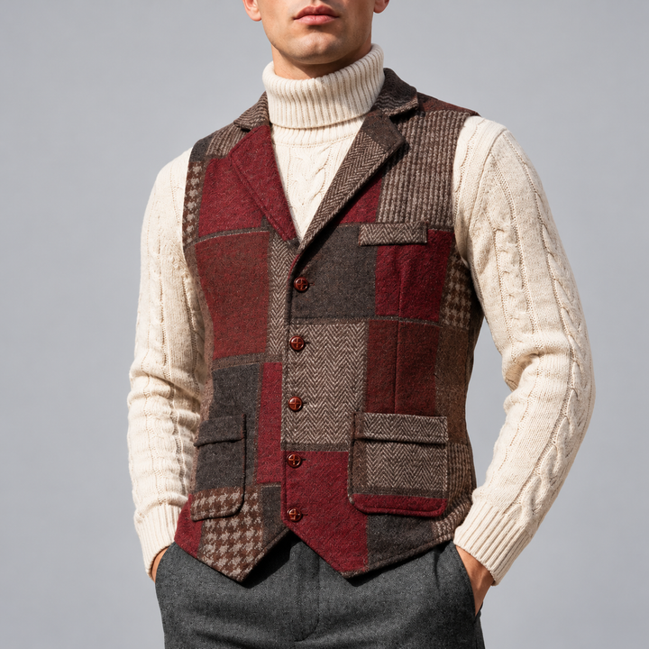 Marcel - Men's Patchwork Tweed Vest with Notch Lapels