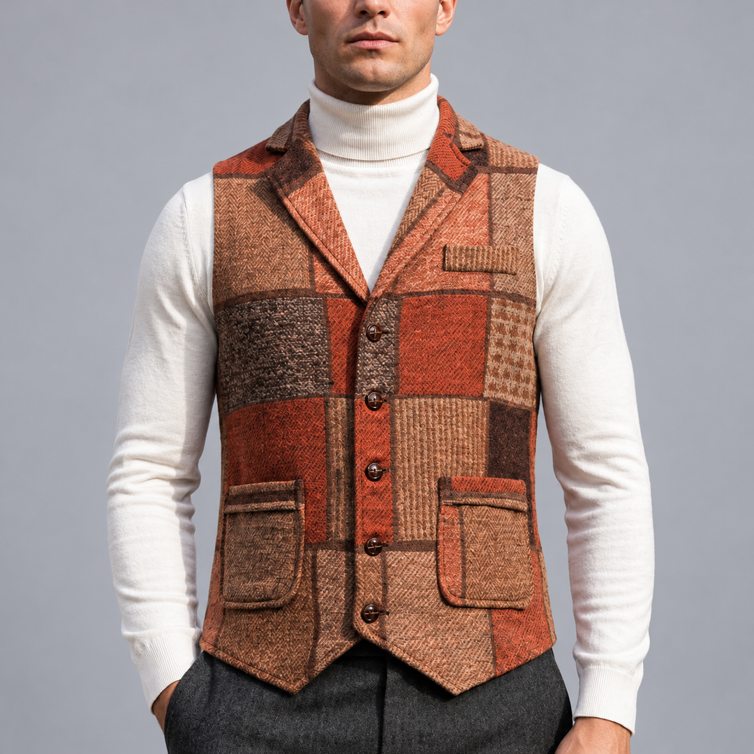 Marcel - Men's Patchwork Tweed Vest with Notch Lapels
