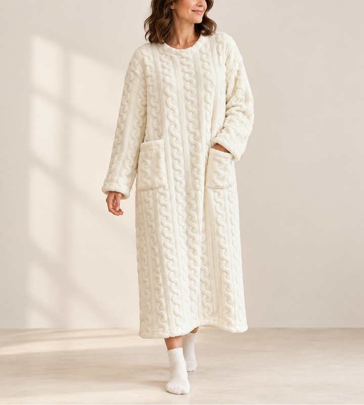 Marguerite - Women's Textured Fleece Wrap Robe with Long Sleeves