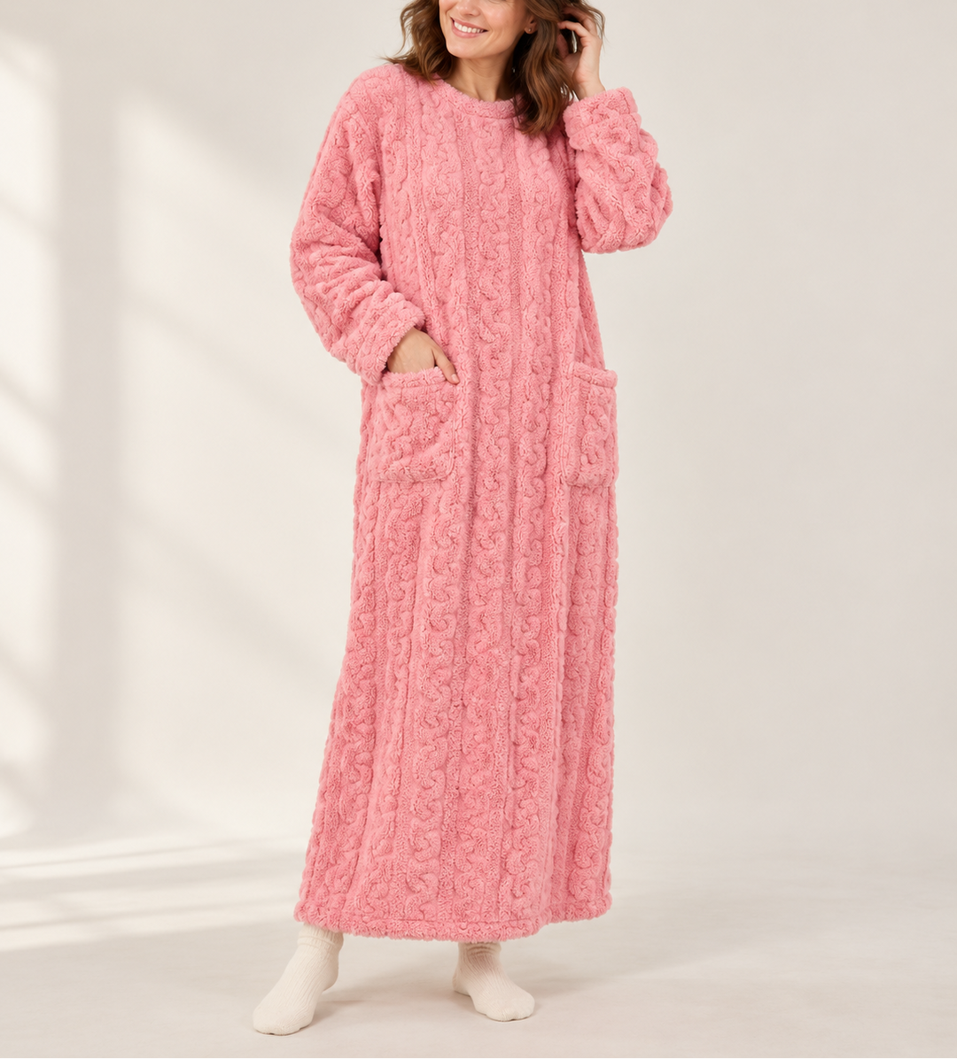 Marguerite - Women's Textured Fleece Wrap Robe with Long Sleeves