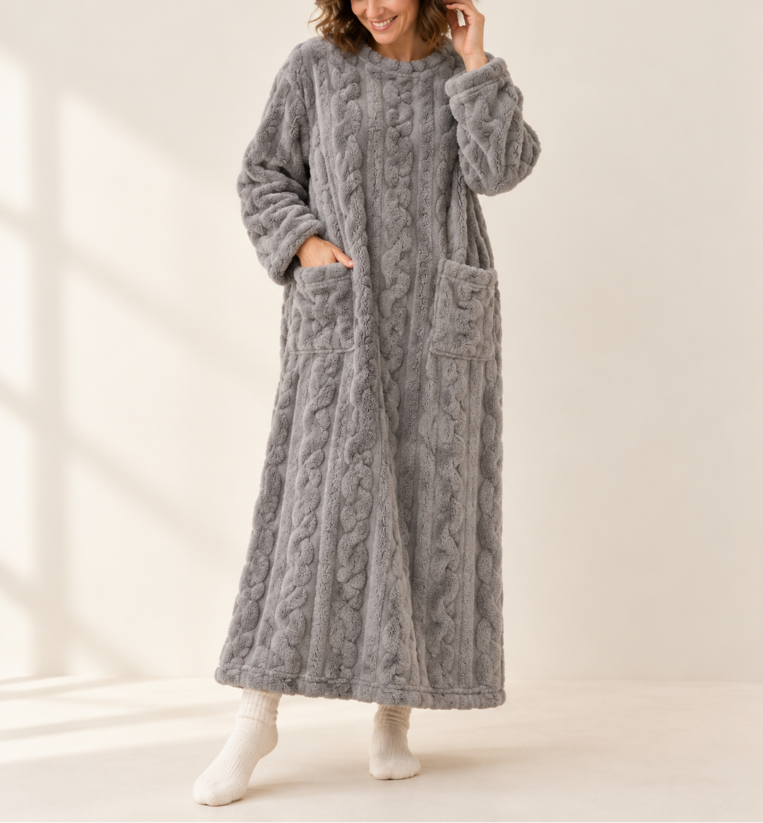 Marguerite - Women's Textured Fleece Wrap Robe with Long Sleeves