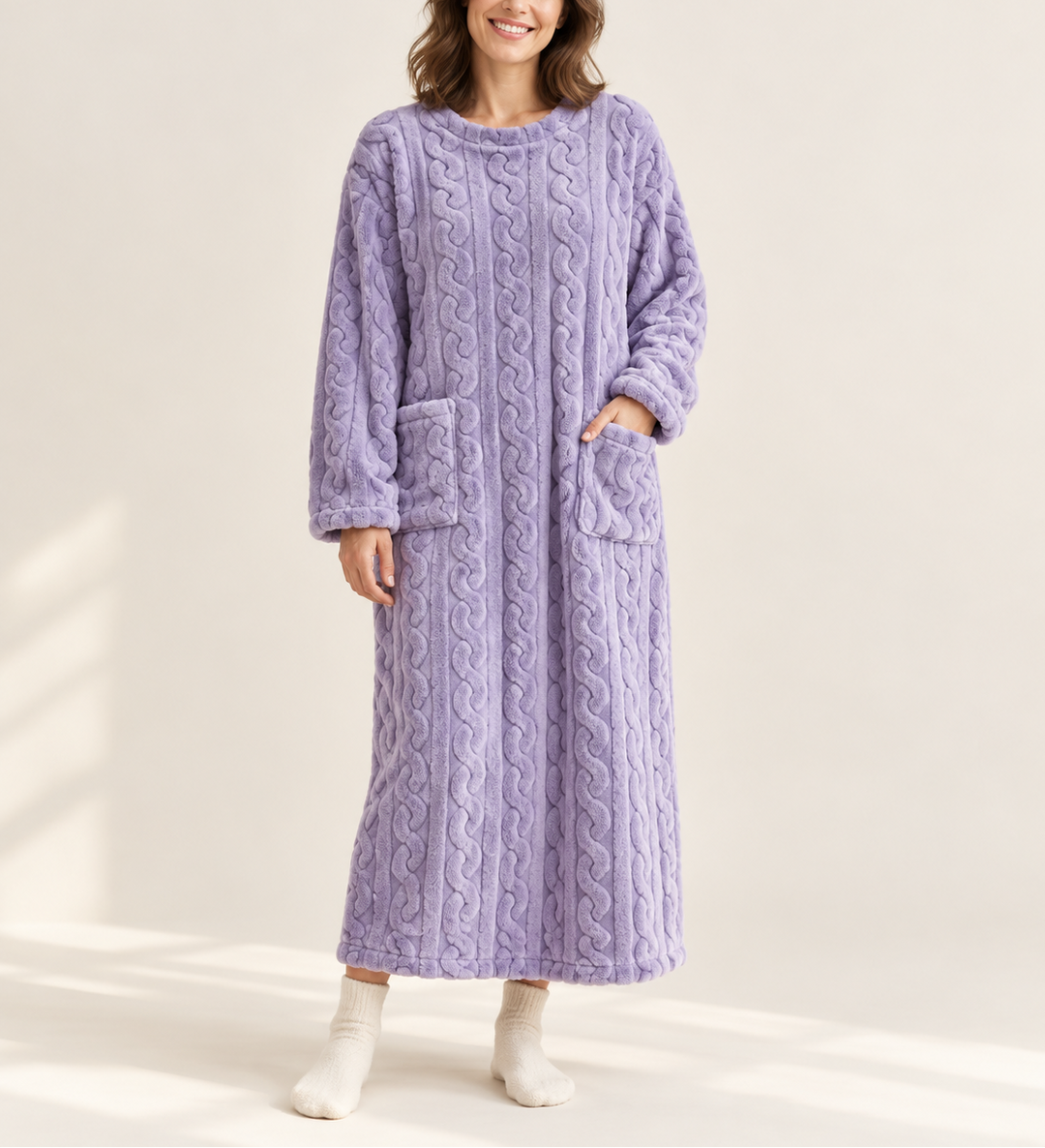 Marguerite - Women's Textured Fleece Wrap Robe with Long Sleeves