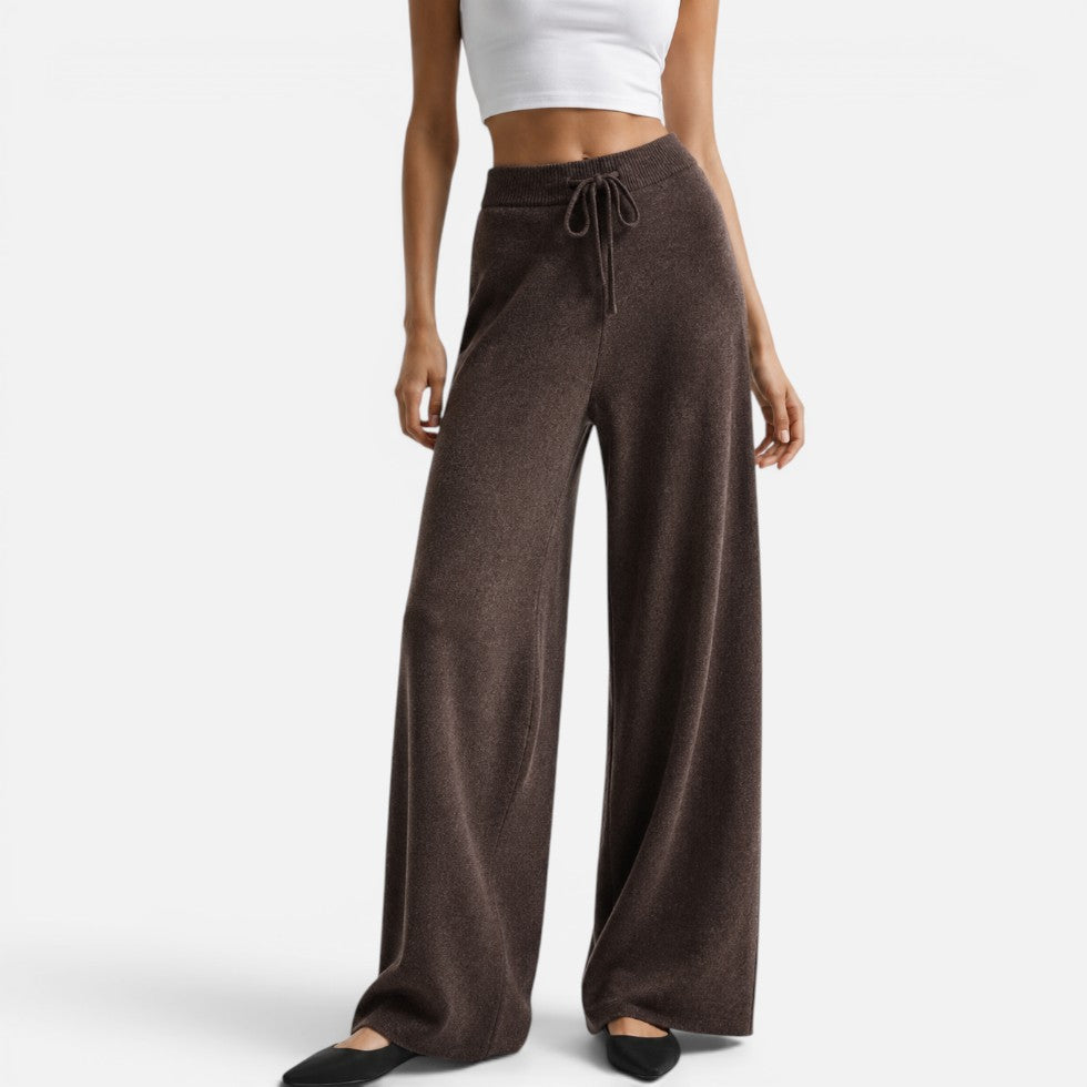 Marilyn - Women's Wide-Leg Cashmere Knit Pants with Drawstring Waist