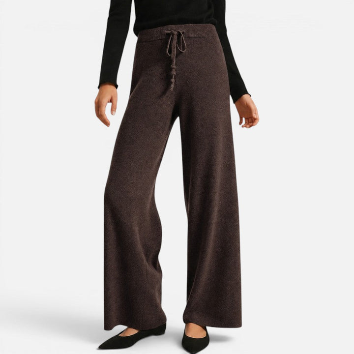Marilyn - Women's Wide-Leg Cashmere Knit Pants with Drawstring Waist