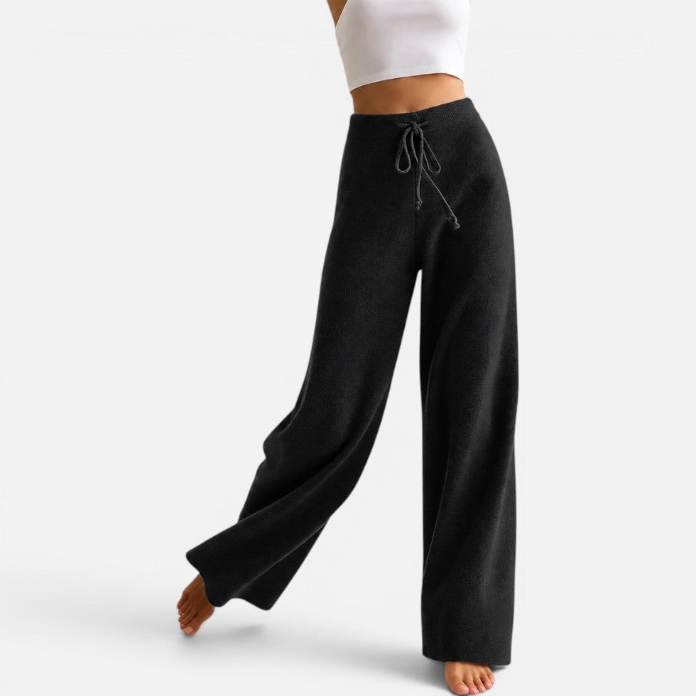 Marilyn - Women's Wide-Leg Cashmere Knit Pants with Drawstring Waist