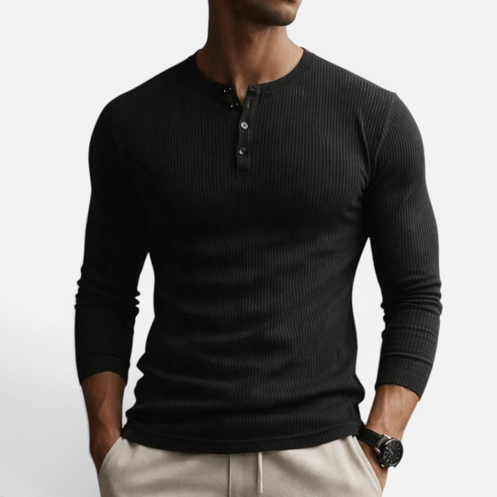 Matteo - Men's Ribbed Henley Long-Sleeve Shirt