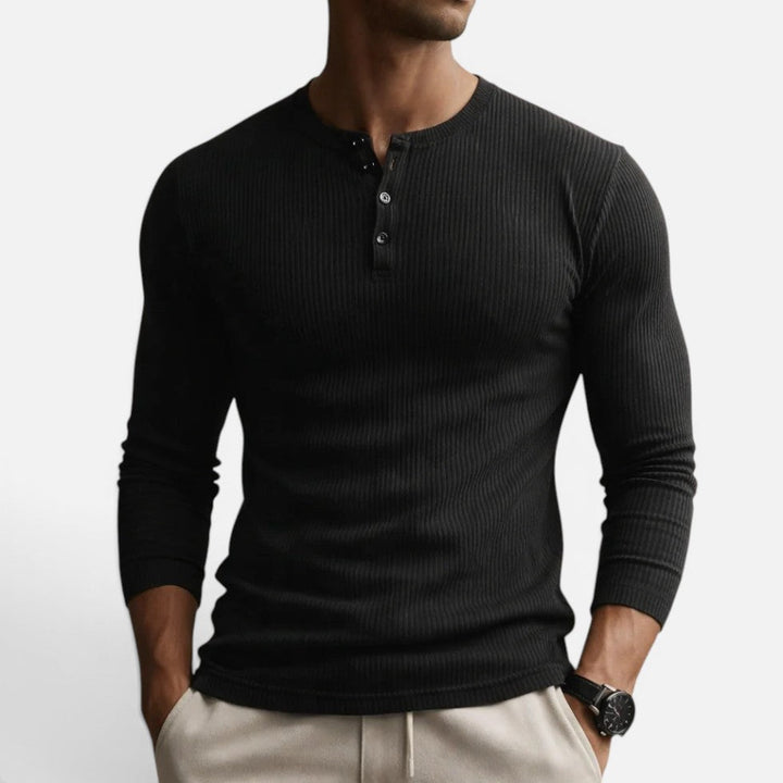 Matteo - Men's Ribbed Henley Long-Sleeve Shirt