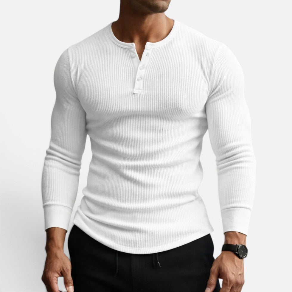 Matteo - Men's Ribbed Henley Long-Sleeve Shirt