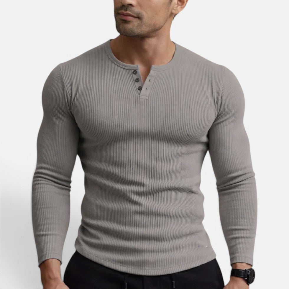 Matteo - Men's Ribbed Henley Long-Sleeve Shirt
