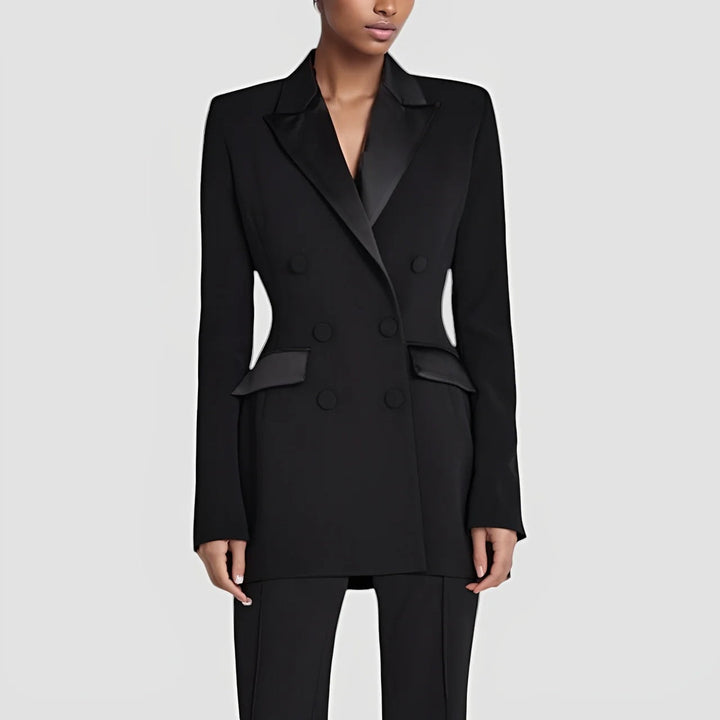Natalia - Women's Double-Breasted Blazer Dress with Satin Lapels