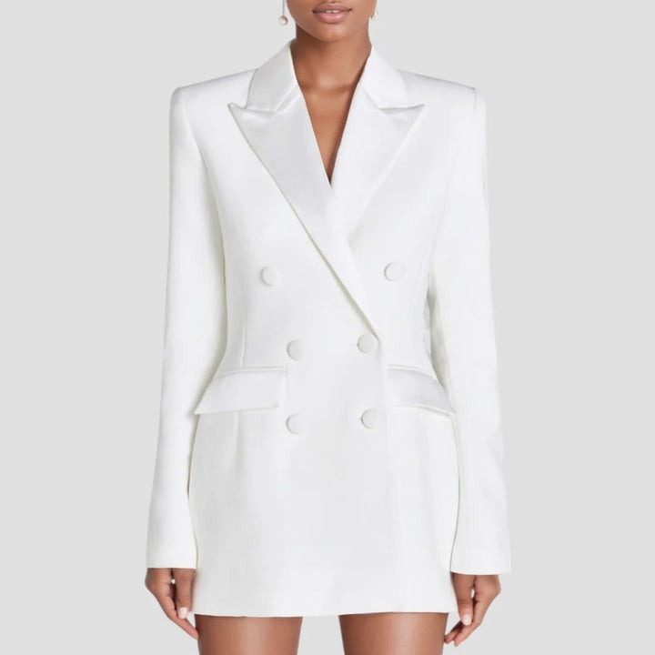 Natalia - Women's Double-Breasted Blazer Dress with Satin Lapels