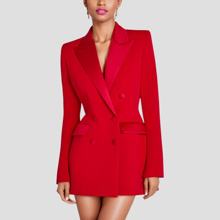 Natalia - Women's Double-Breasted Blazer Dress with Satin Lapels