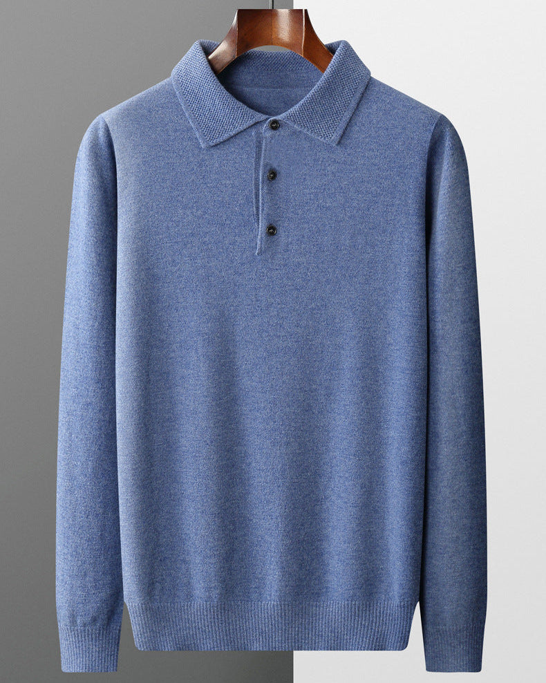 Reuben - Men's Button-Front Merino Wool Polo with Textured Collar