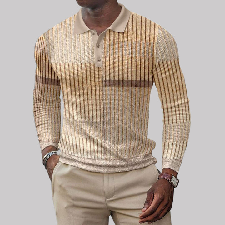 Robert - Men's Striped Ribbed Long Sleeve Polo Shirt