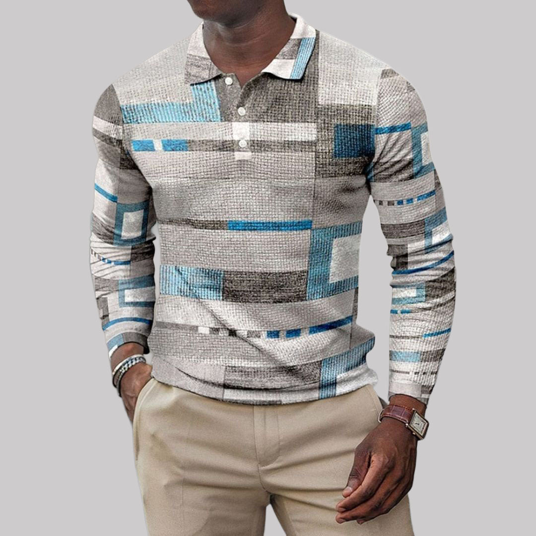 Robert - Men's Striped Ribbed Long Sleeve Polo Shirt