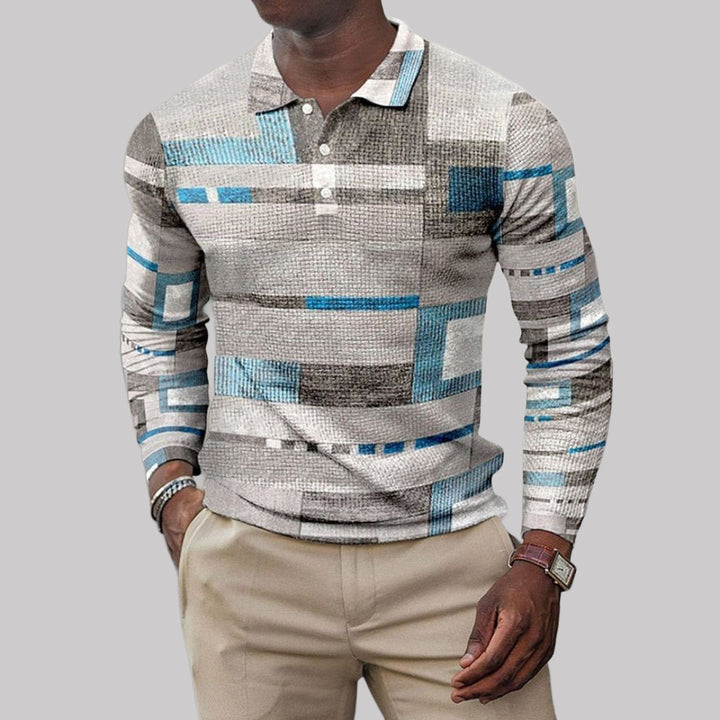 Robert - Men's Striped Ribbed Long Sleeve Polo Shirt